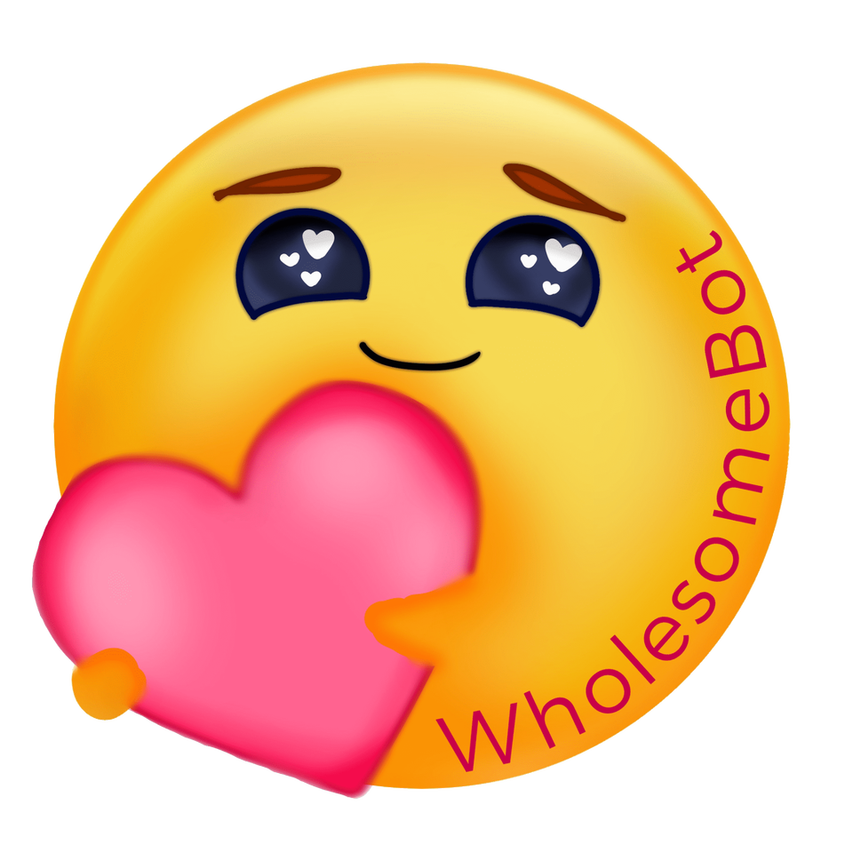 yellow emote holding a pink heart, with dark navy eyes with heart-shaped light reflections, brown eyebrows and a slight smile